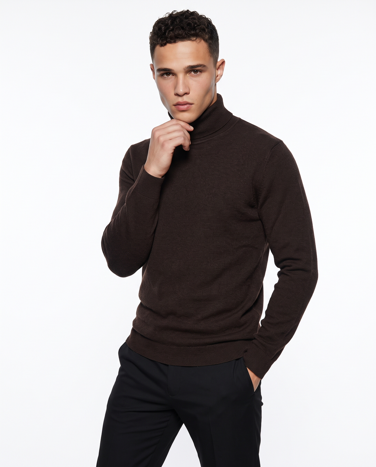 Maglia Collo Alto Misto Viscosa Basic - Moro