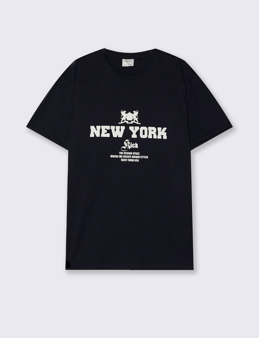 T-shirt cotone con stampa effetto velluto - Blu