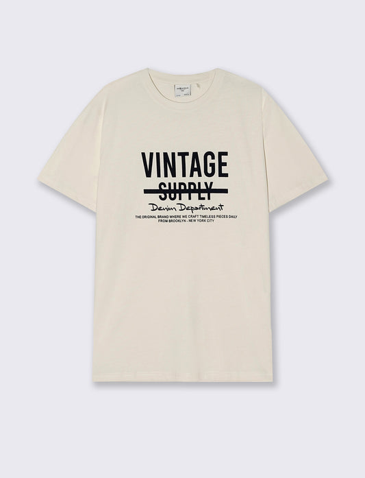 Cotton T-shirt with velvet effect print - Beige