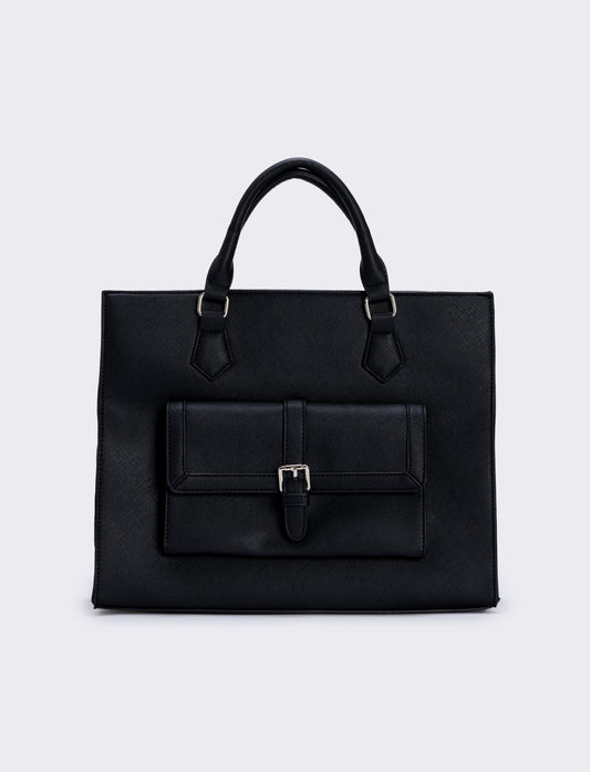 Borsa shopper grande stampa saffiano - Nero