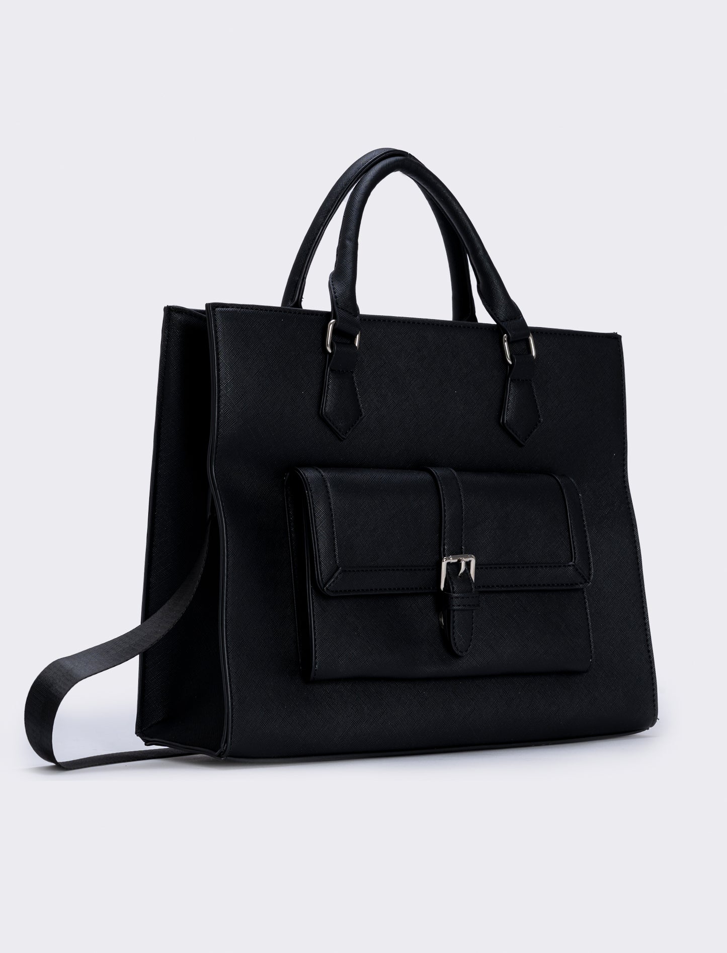 Large Saffiano Print Shopper Bag - Black