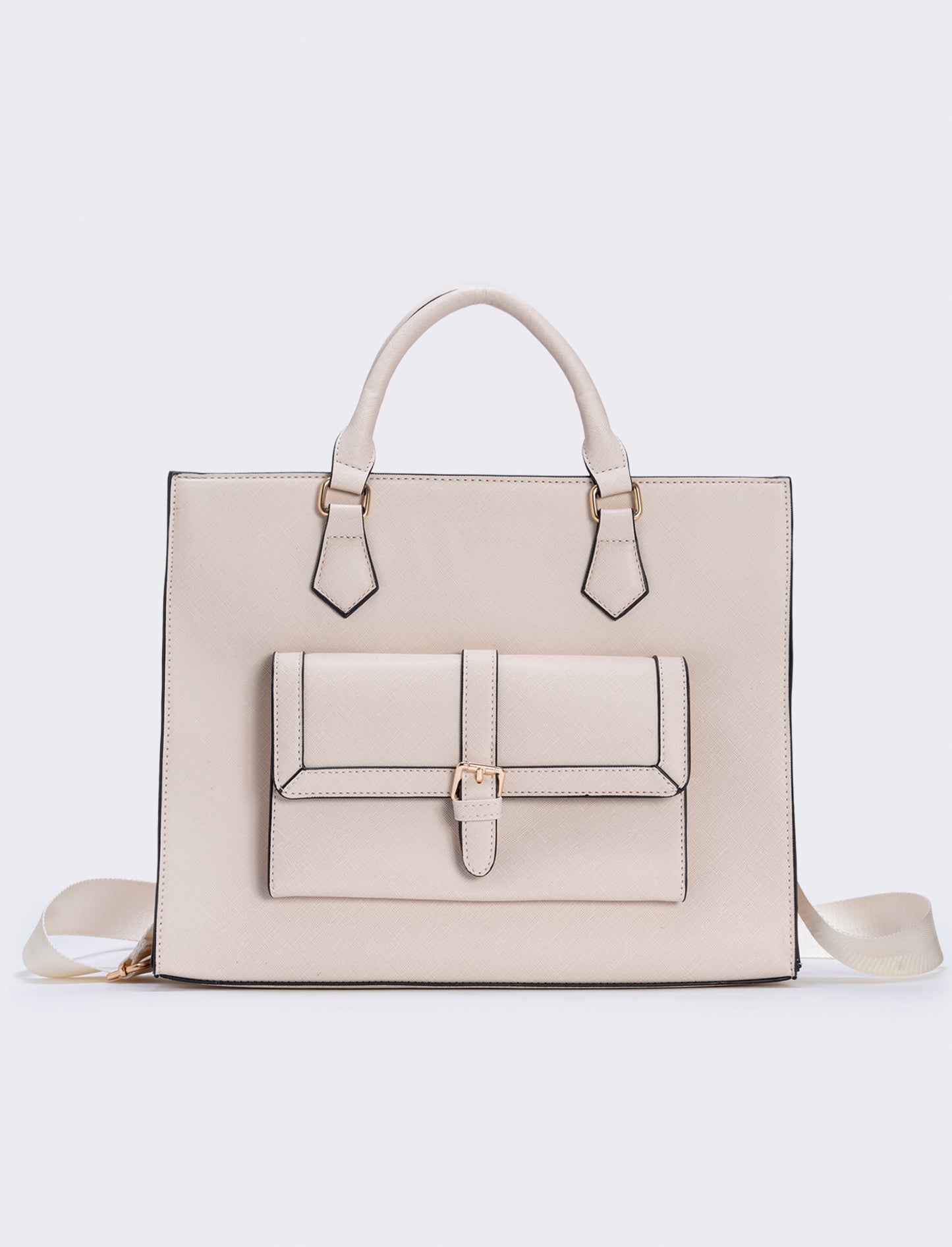 Large Saffiano Print Shopper Bag - Beige