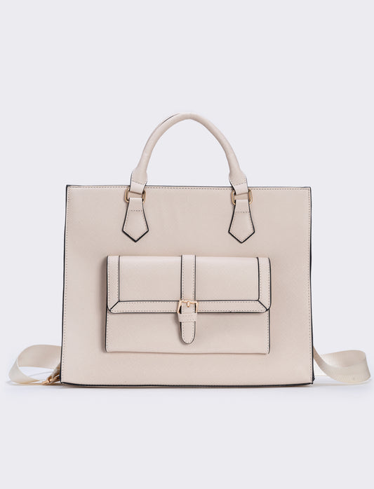 Borsa shopper grande stampa saffiano - Beige