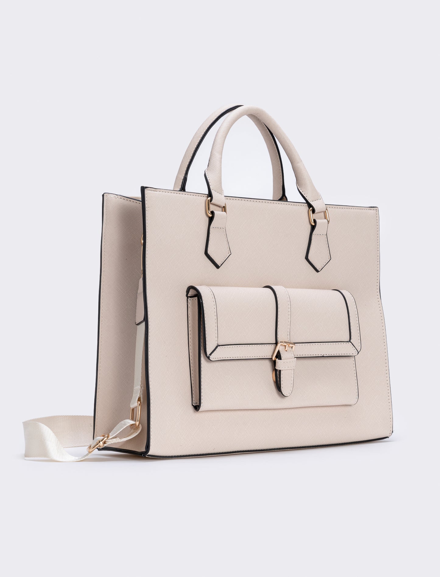 Large Saffiano Print Shopper Bag - Beige