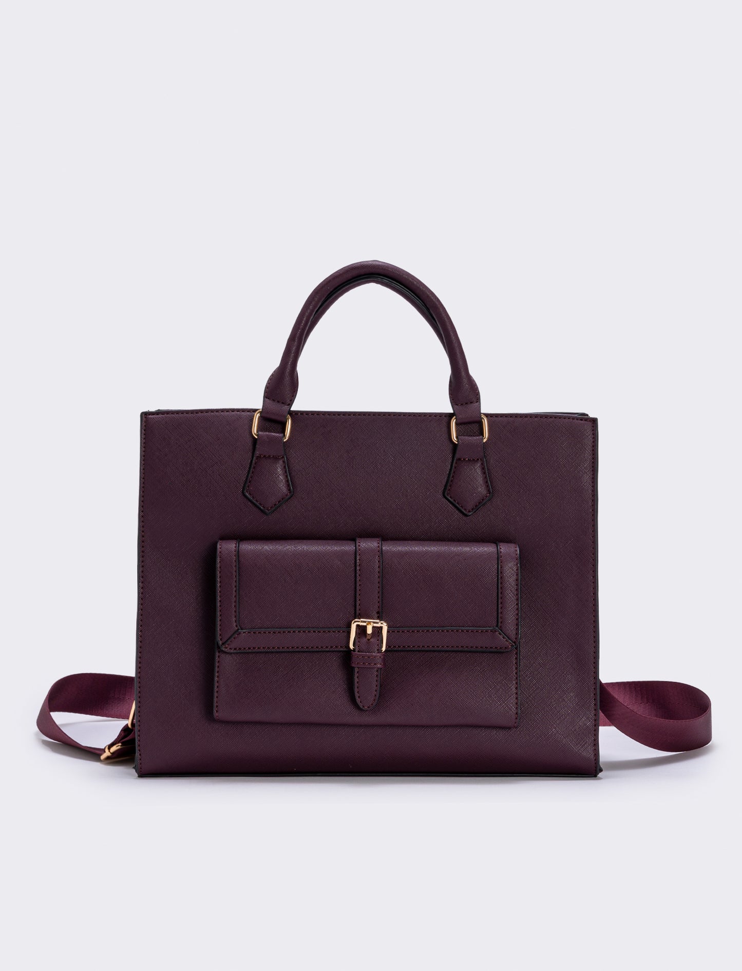 Borsa shopper con tasca grande stampa saffiano - Moro