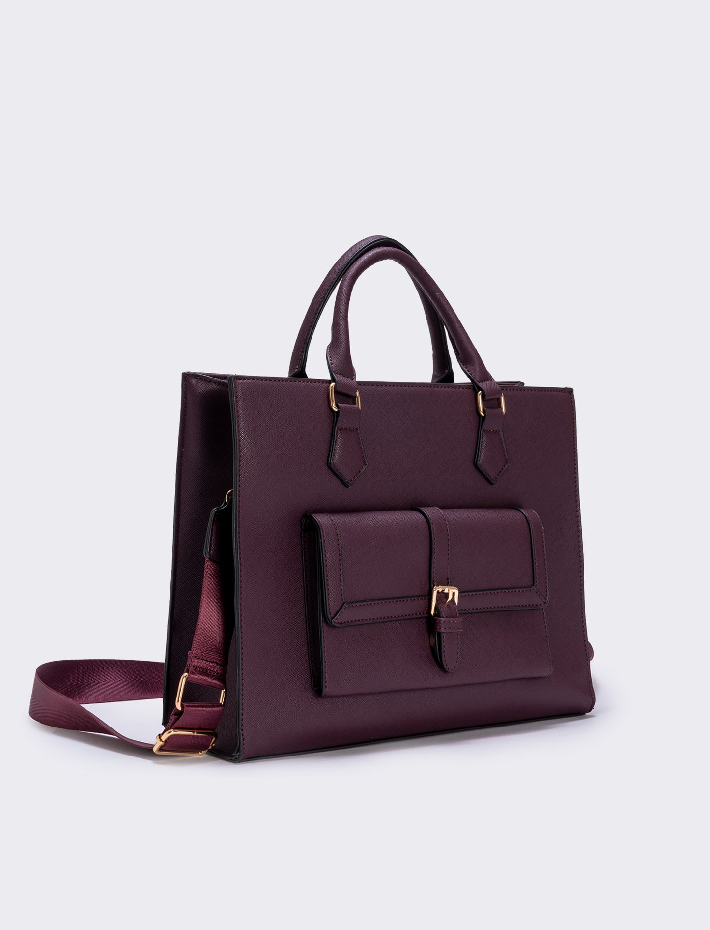 Borsa shopper con tasca grande stampa saffiano - Moro