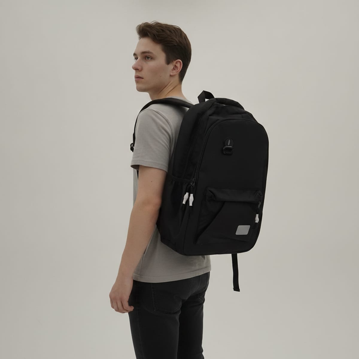 Large nylon pocket backpack for men - Black