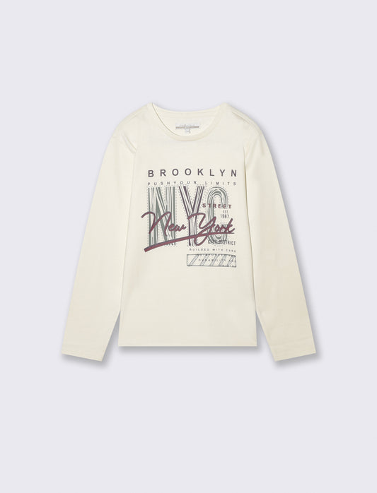Felpa Basic con Cappuccio e Stampa - Bianco latte