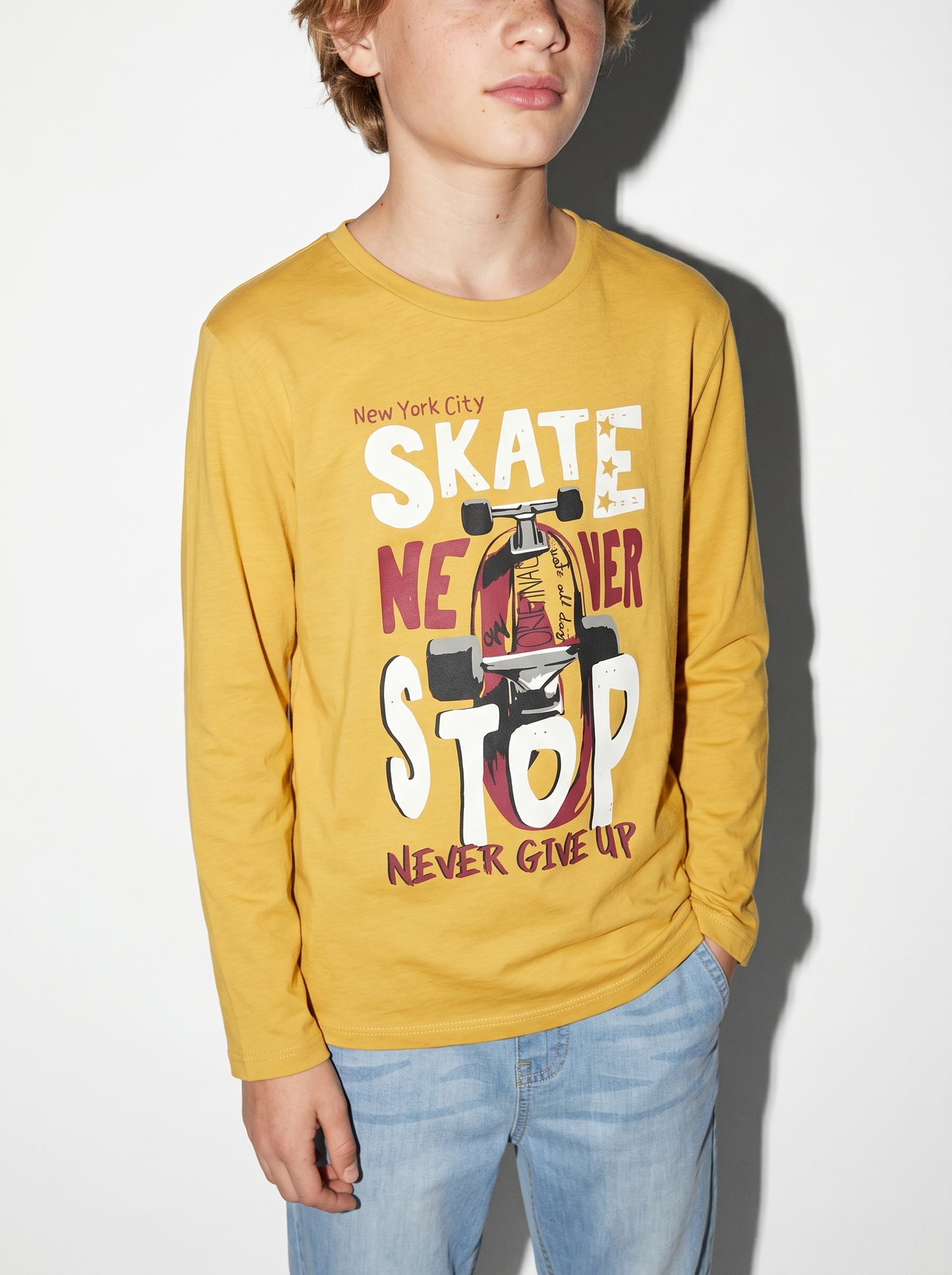 Basic Hoodie with Print - Yellow