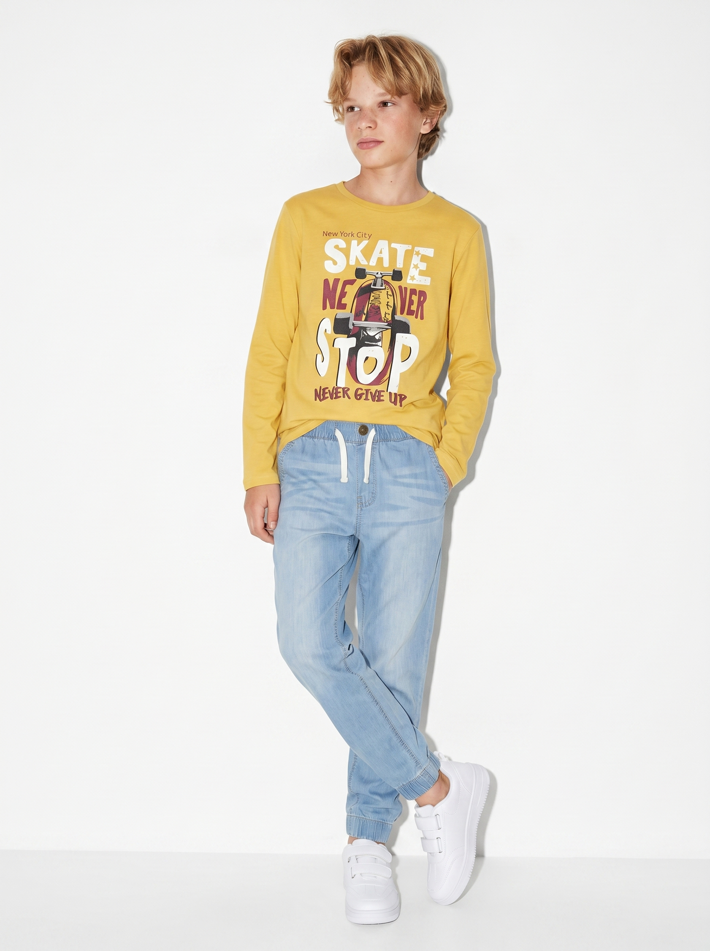 Basic Hoodie with Print - Yellow
