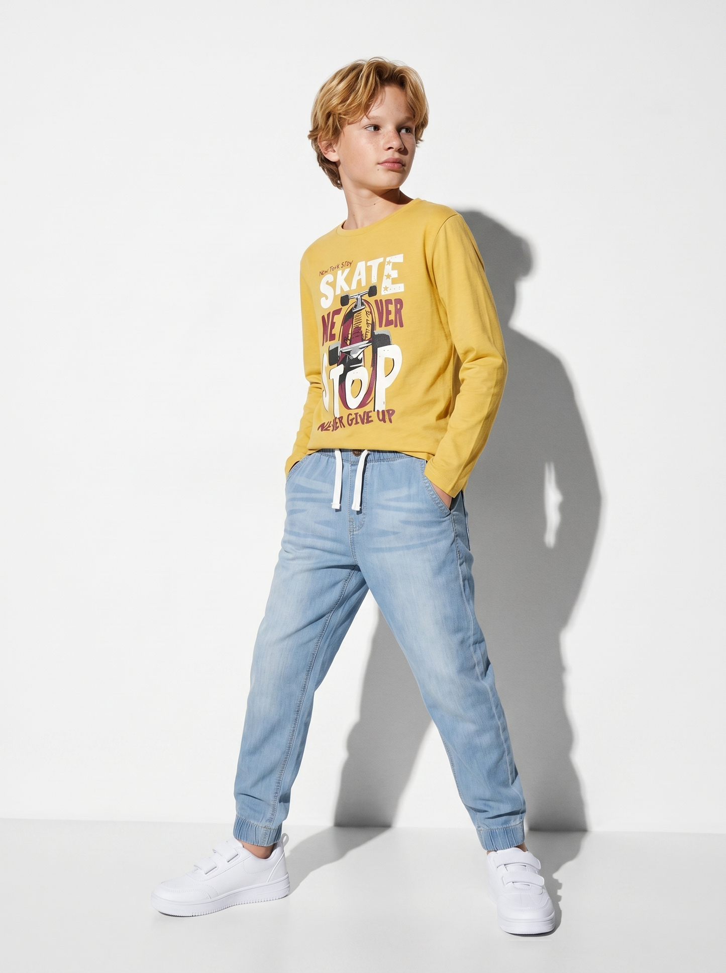 Basic Hoodie with Print - Yellow