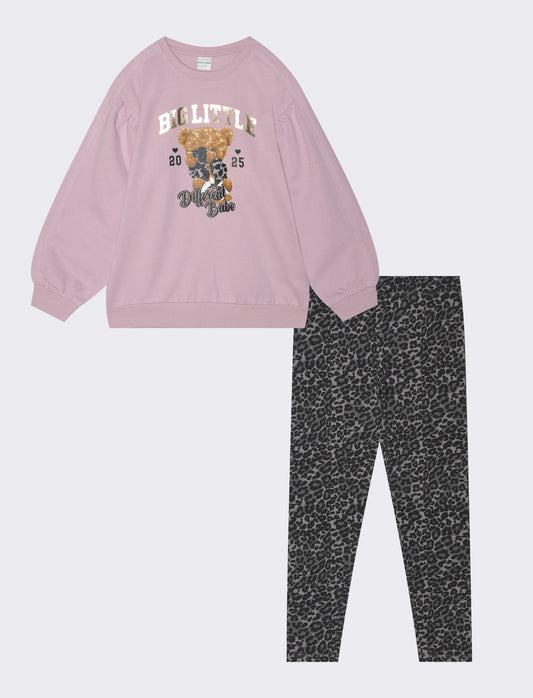 Completo felpa over size e leggings cotone - Rosa