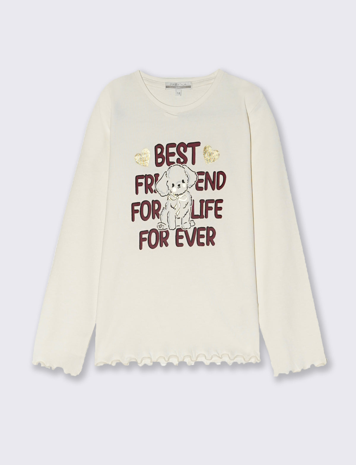 Long sleeve T-shirt with wavy hem - White