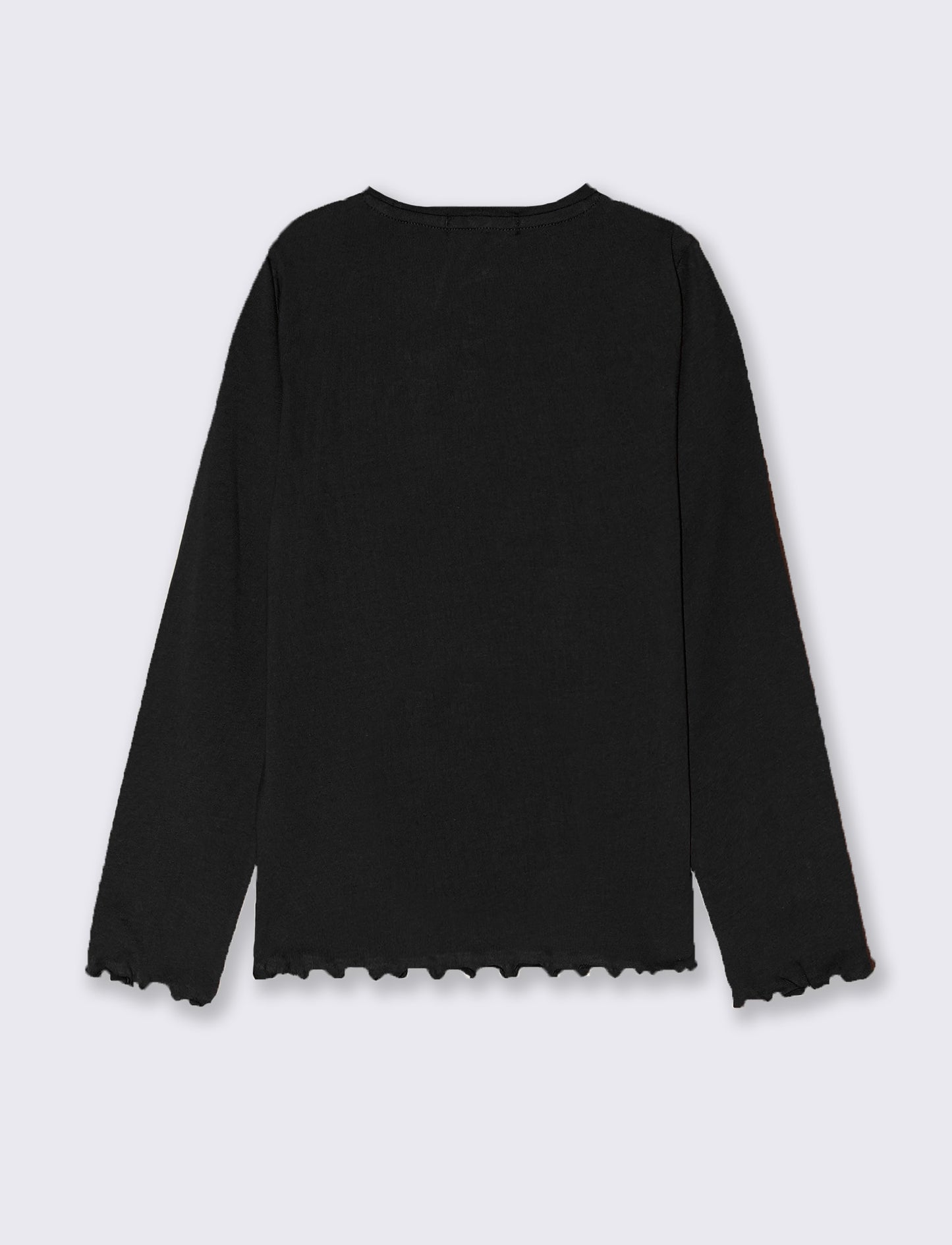 T-shirt manica lunga con orlo ondulato - Nero