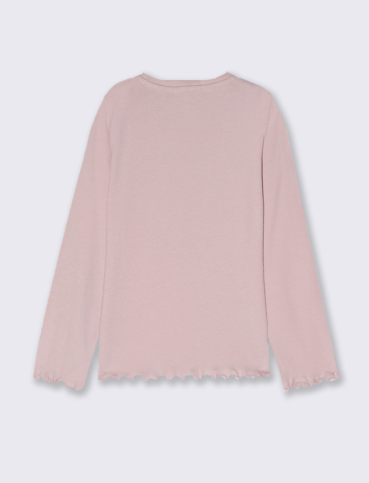 T-shirt manica lunga con orlo ondulato - Rosa polvere