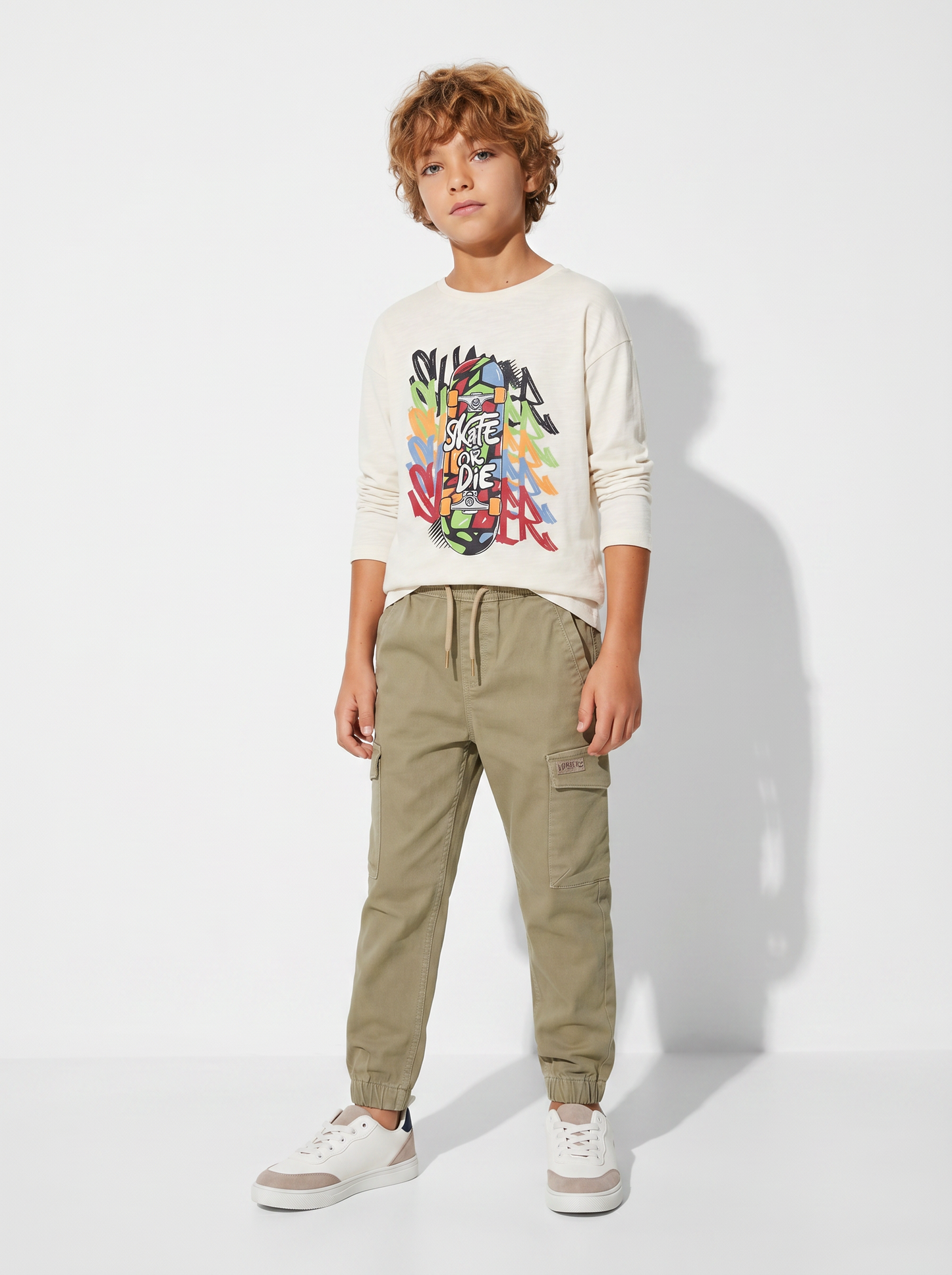 T-shirt maniche lunghe in jersey fiammato - Bianco latte