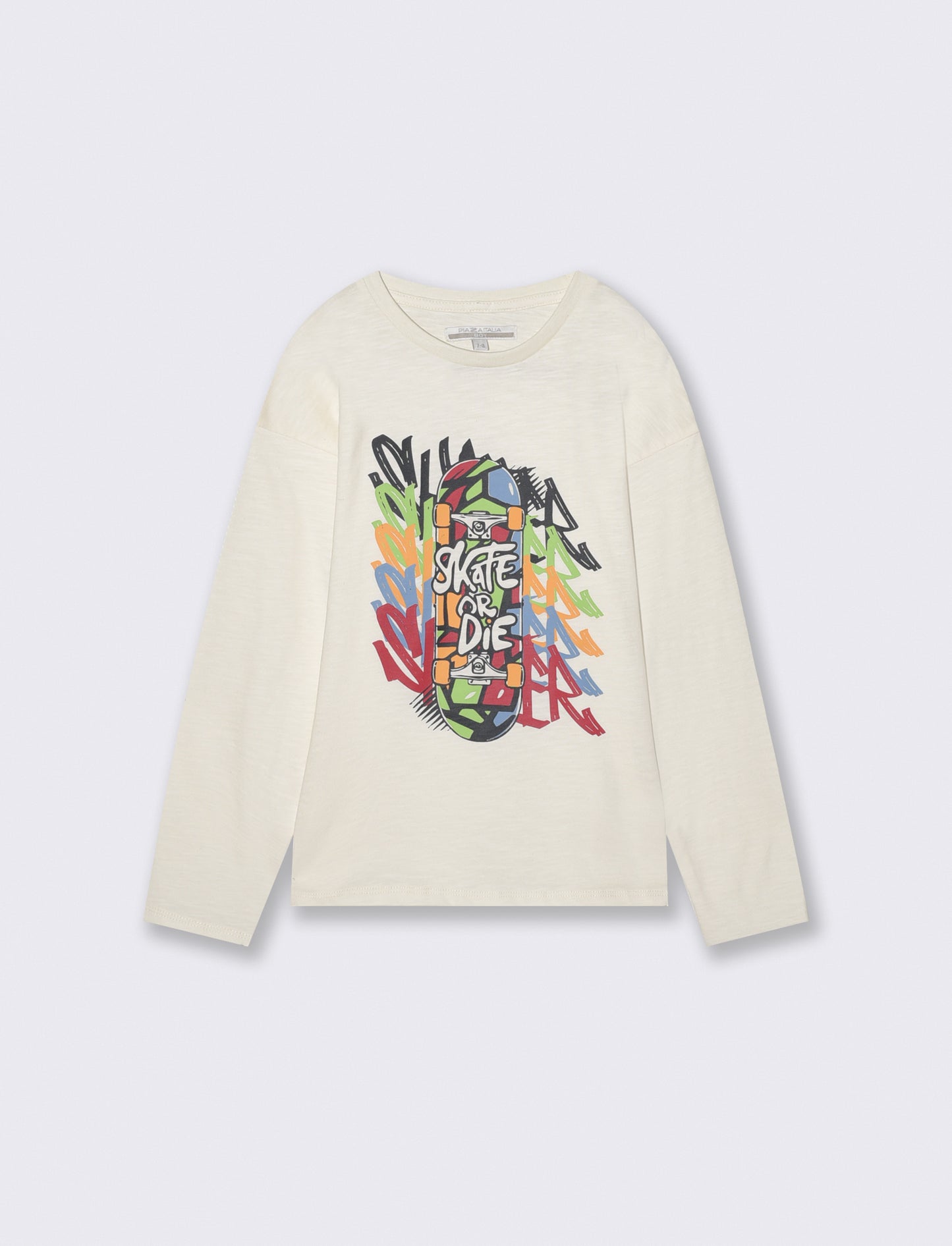 T-shirt maniche lunghe in jersey fiammato - Bianco latte