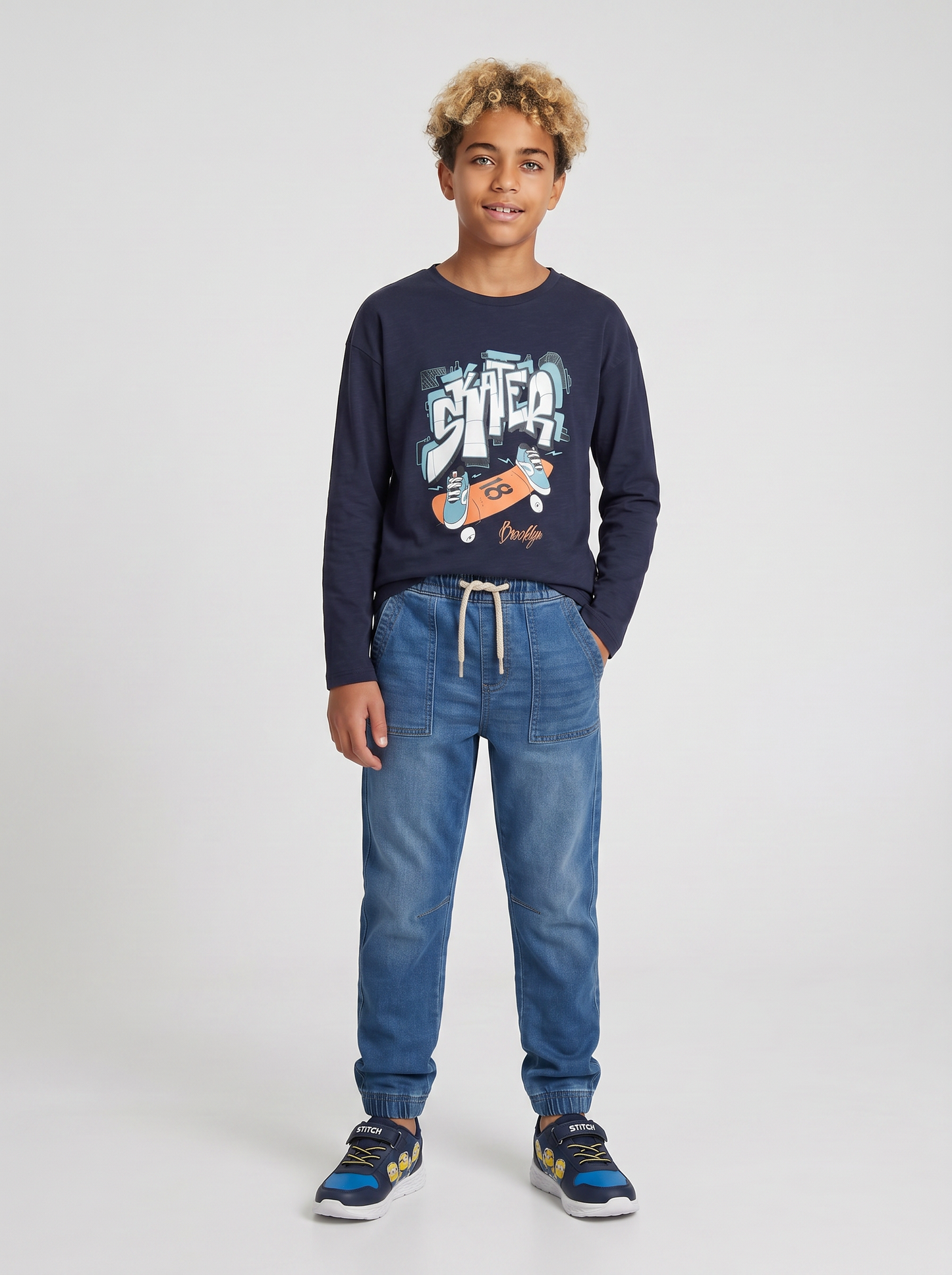 T-shirt maniche lunghe in jersey fiammato - Blu