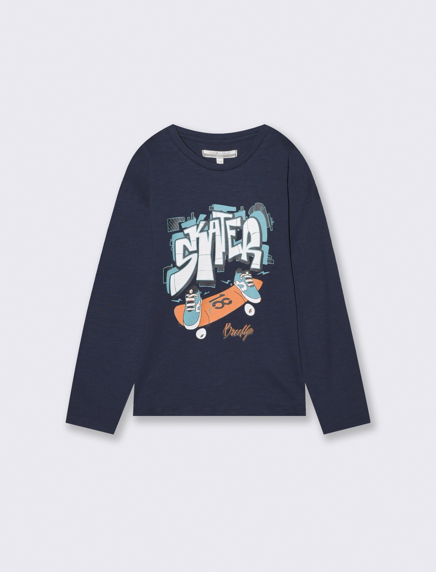 T-shirt maniche lunghe in jersey fiammato - Blu