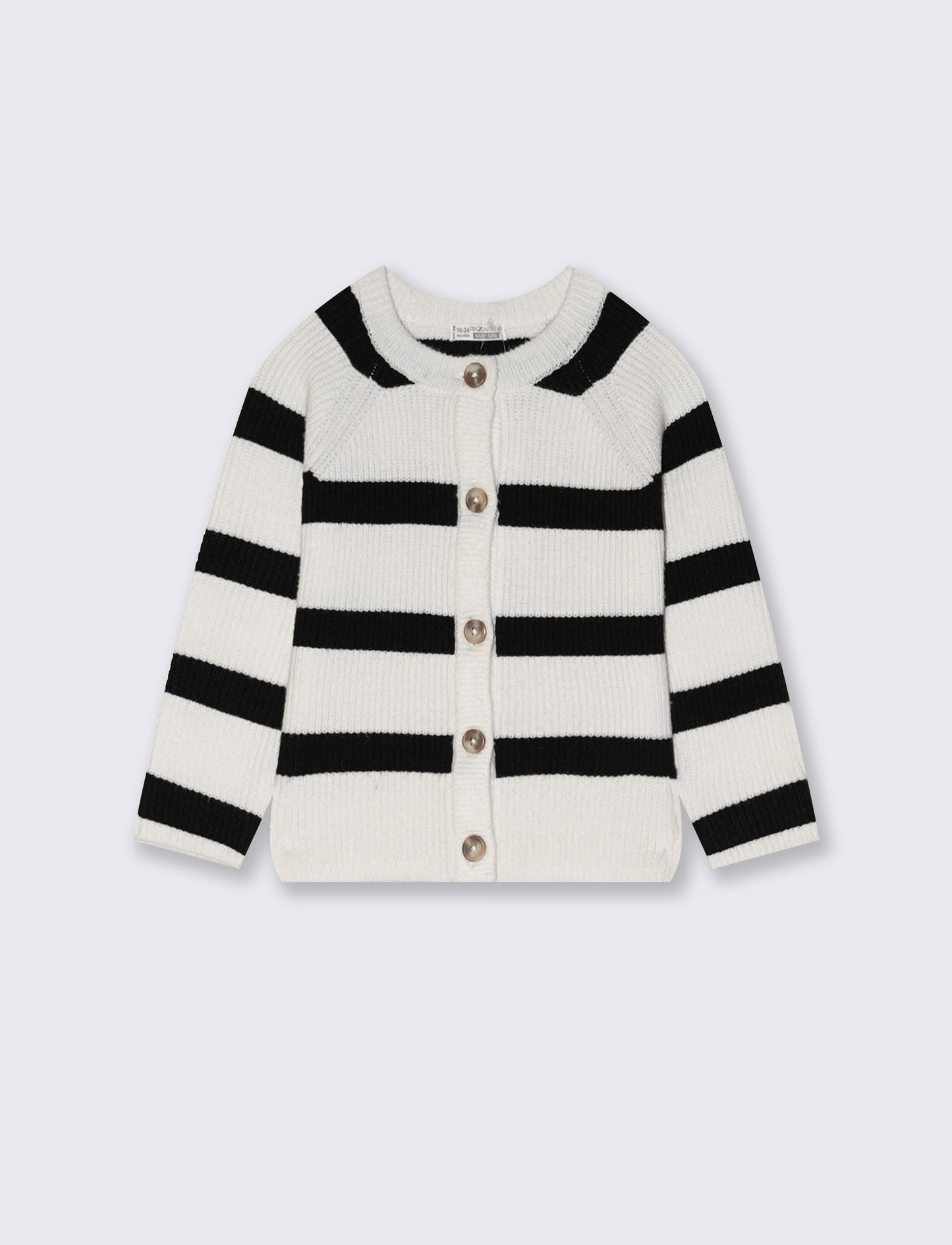 Cardigan girocollo rigato per bambina - Bianco-nero