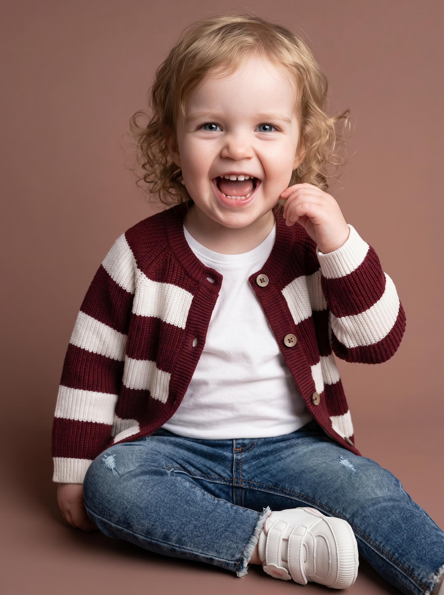 Striped crew neck cardigan for girls - Red