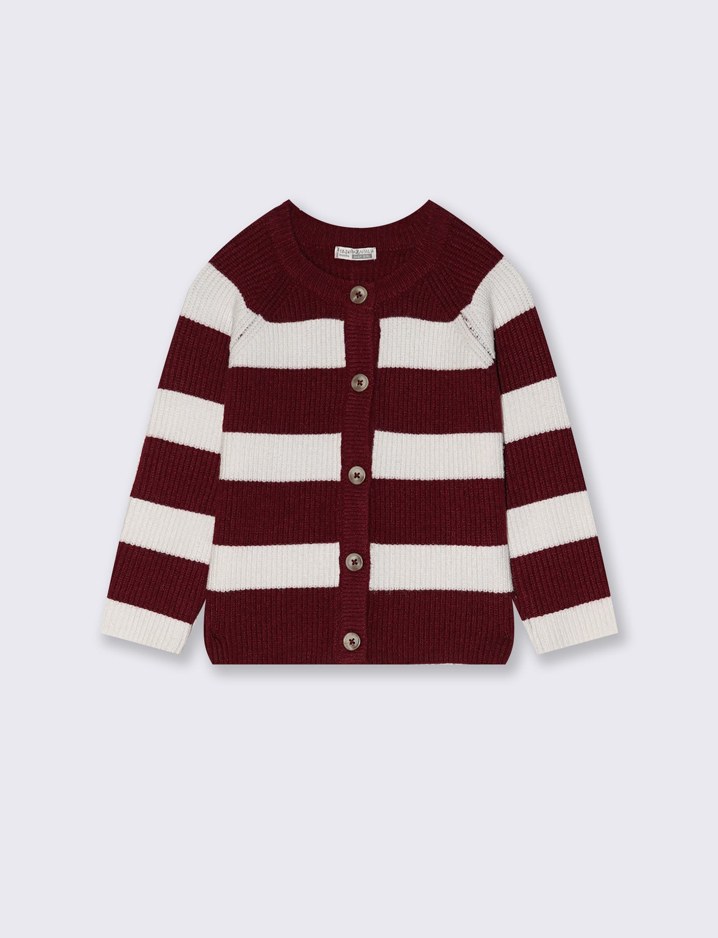 Cardigan girocollo rigato per bambina - Bordeaux