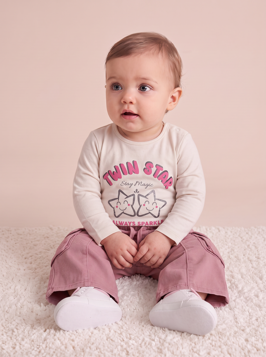 Pantaloni in cotone con tasconi pratici - Rosa polvere