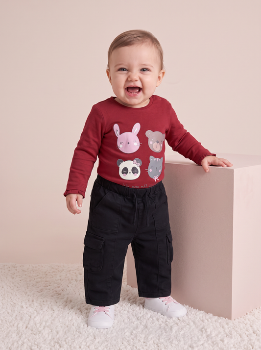 Pantaloni in cotone con tasconi pratici - Nero