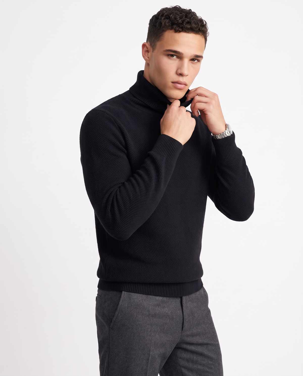 High Neck Regular Fit Basic Sweater - Black