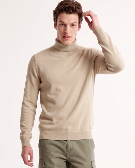 Maglia Collo Alto Regular Fit Basic - Sabbia