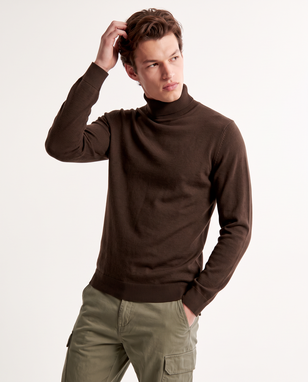 High Neck Regular Fit Basic Sweater - Brown