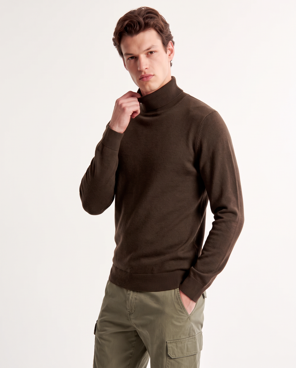 High Neck Regular Fit Basic Sweater - Brown