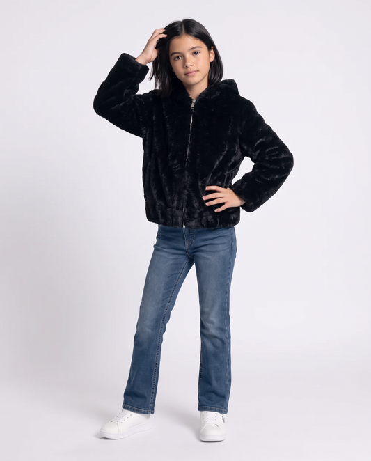 Faux fur hooded jacket - Black