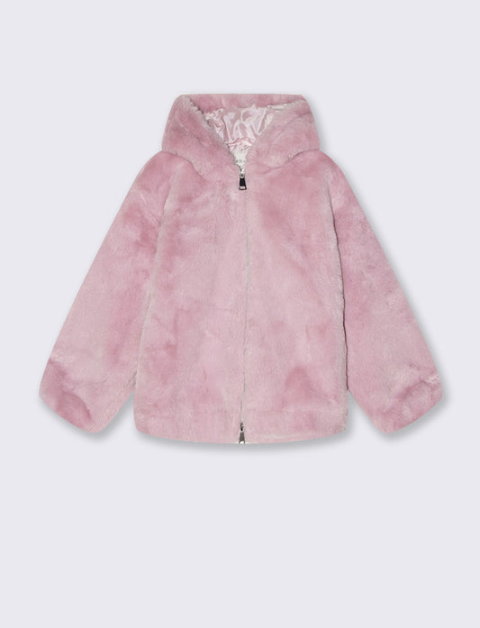 Giubbino con cappuccio in pelliccia sintetica - Rosa polvere
