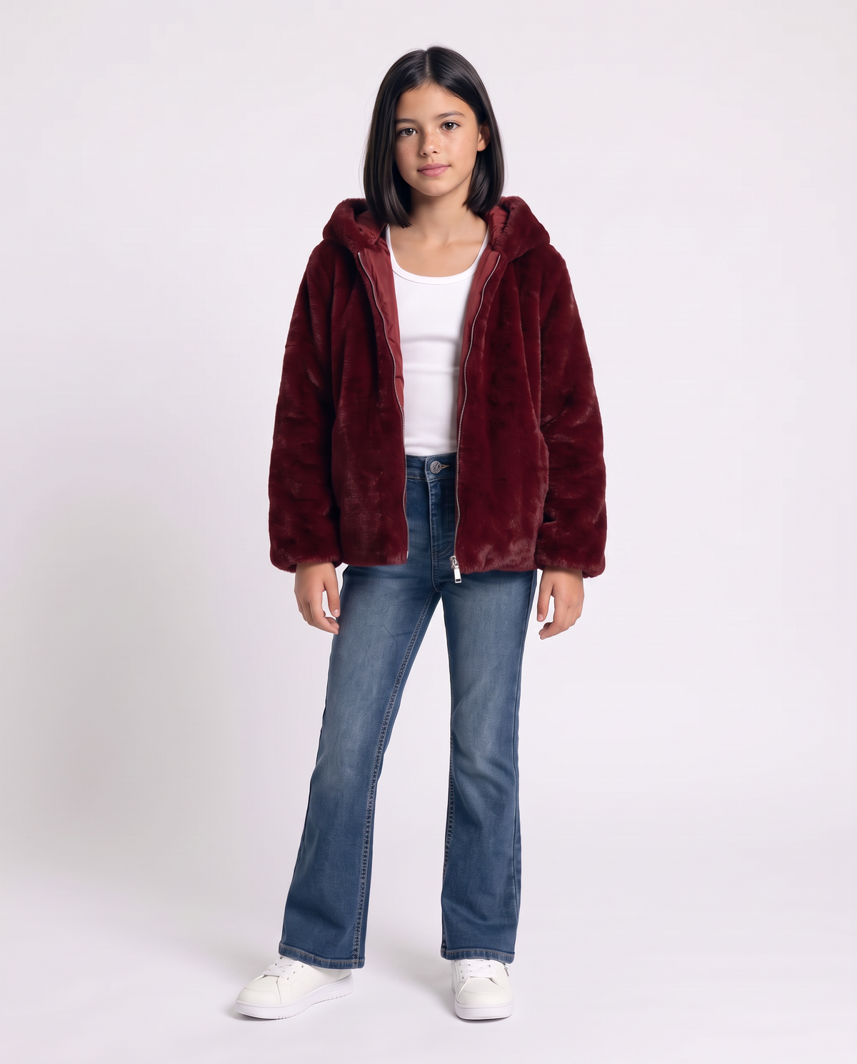 Faux fur hooded jacket - Red
