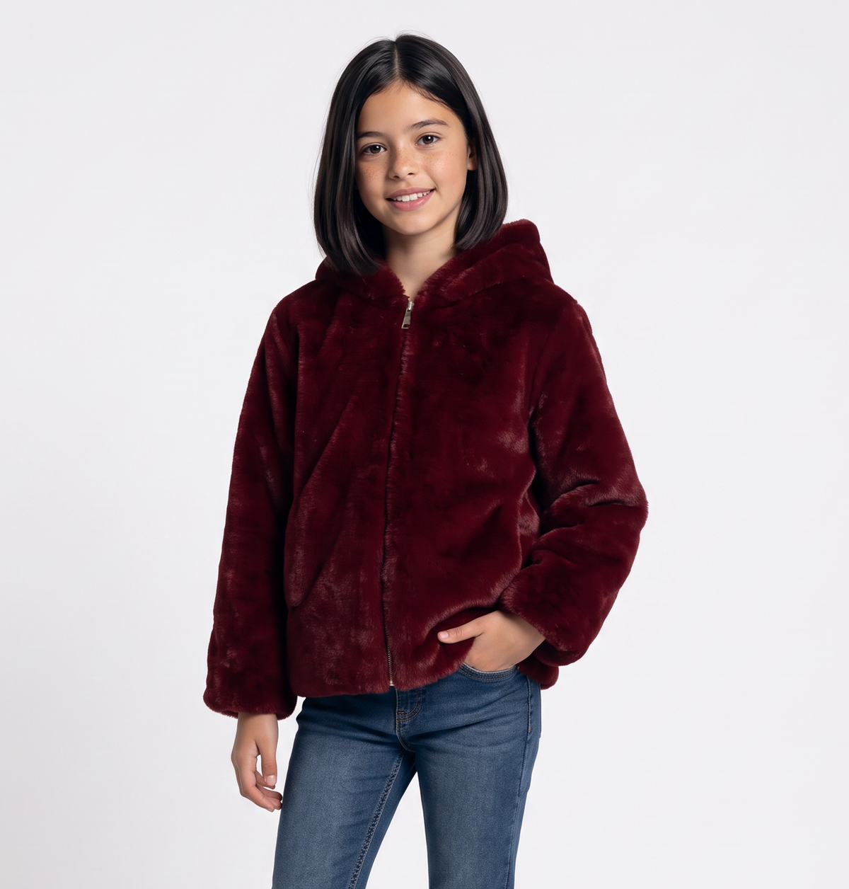 Faux fur hooded jacket - Red
