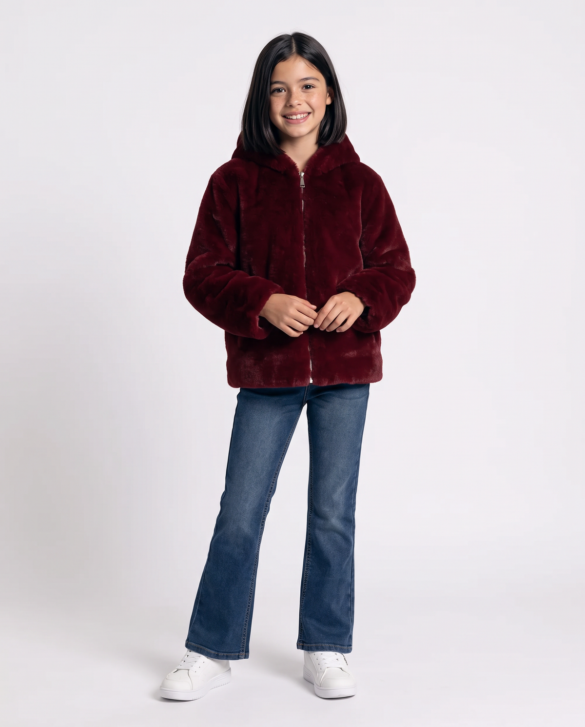 Faux fur hooded jacket - Red