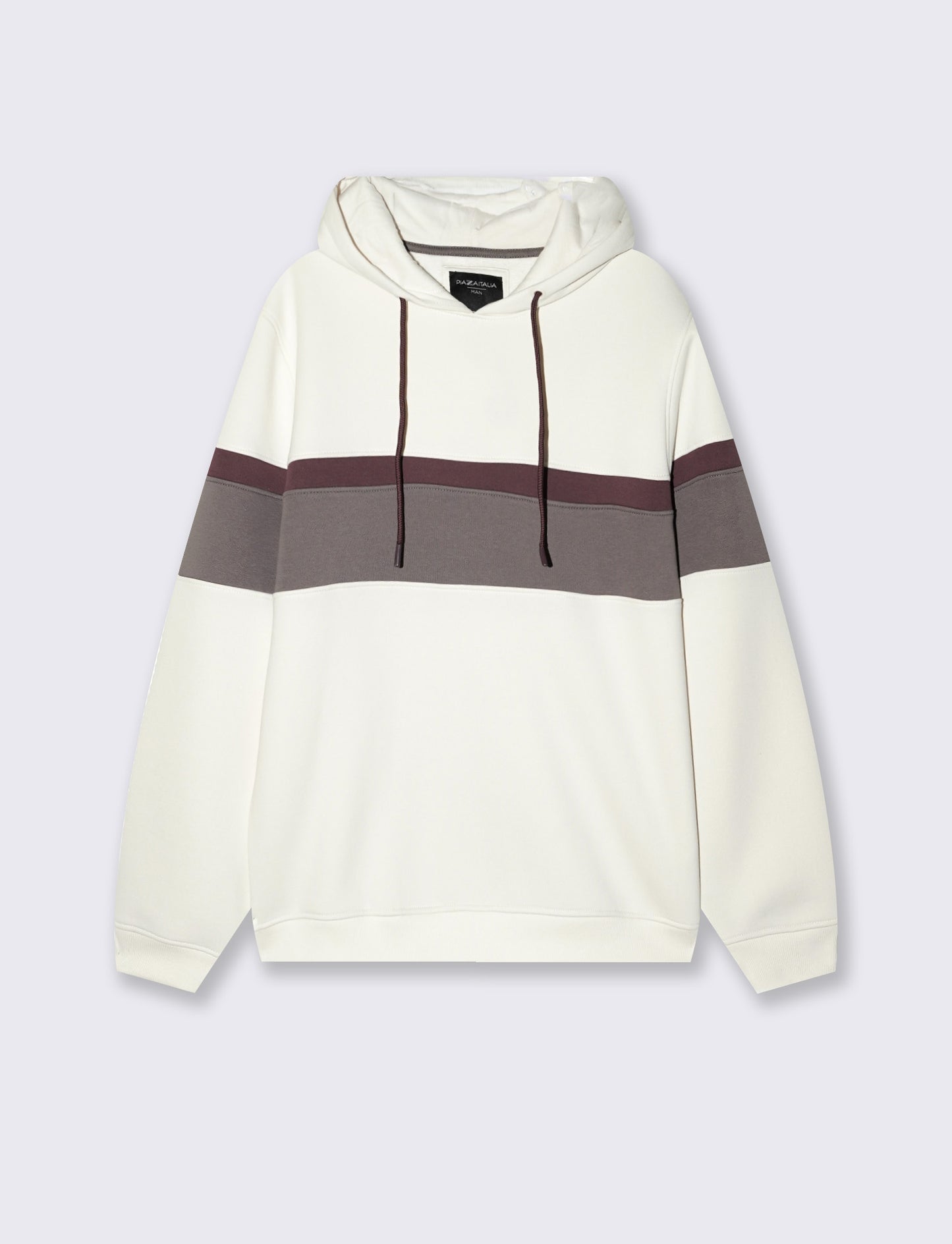 Felpa con cappuccio e fascia contrasto - Bianco sporco