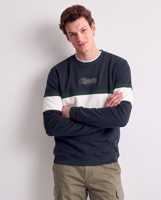 Crewneck sweatshirt with embroidery and contrast band - Blue