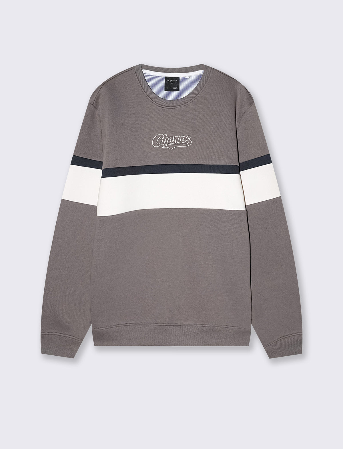 Crewneck sweatshirt with embroidery and contrast band - Grey