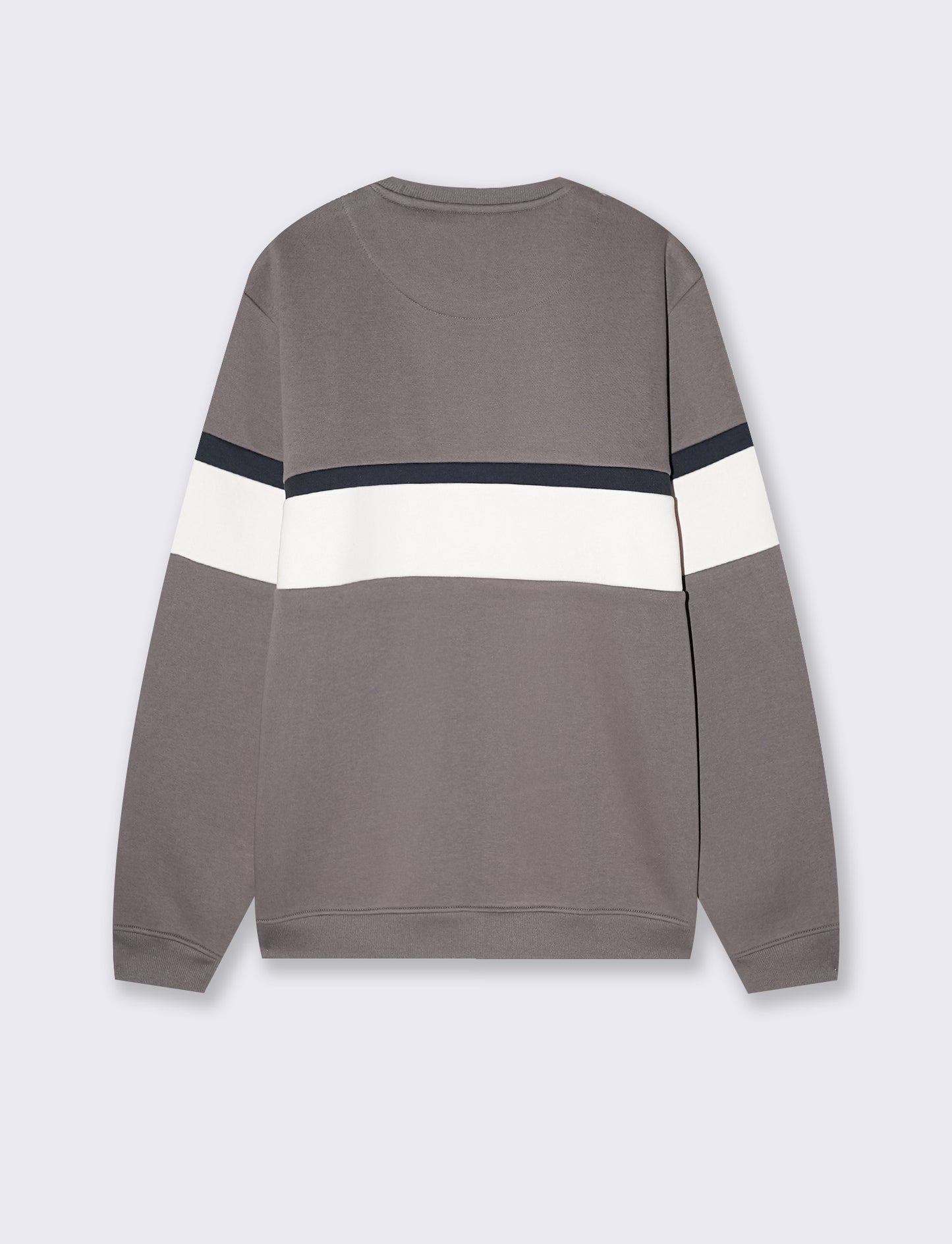 Felpa girocollo con ricamo e fascia contrasto - Grigio