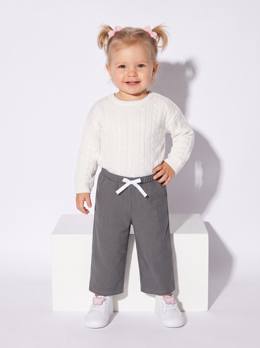 Trendy Cable Knit Crew Neck Sweater - White