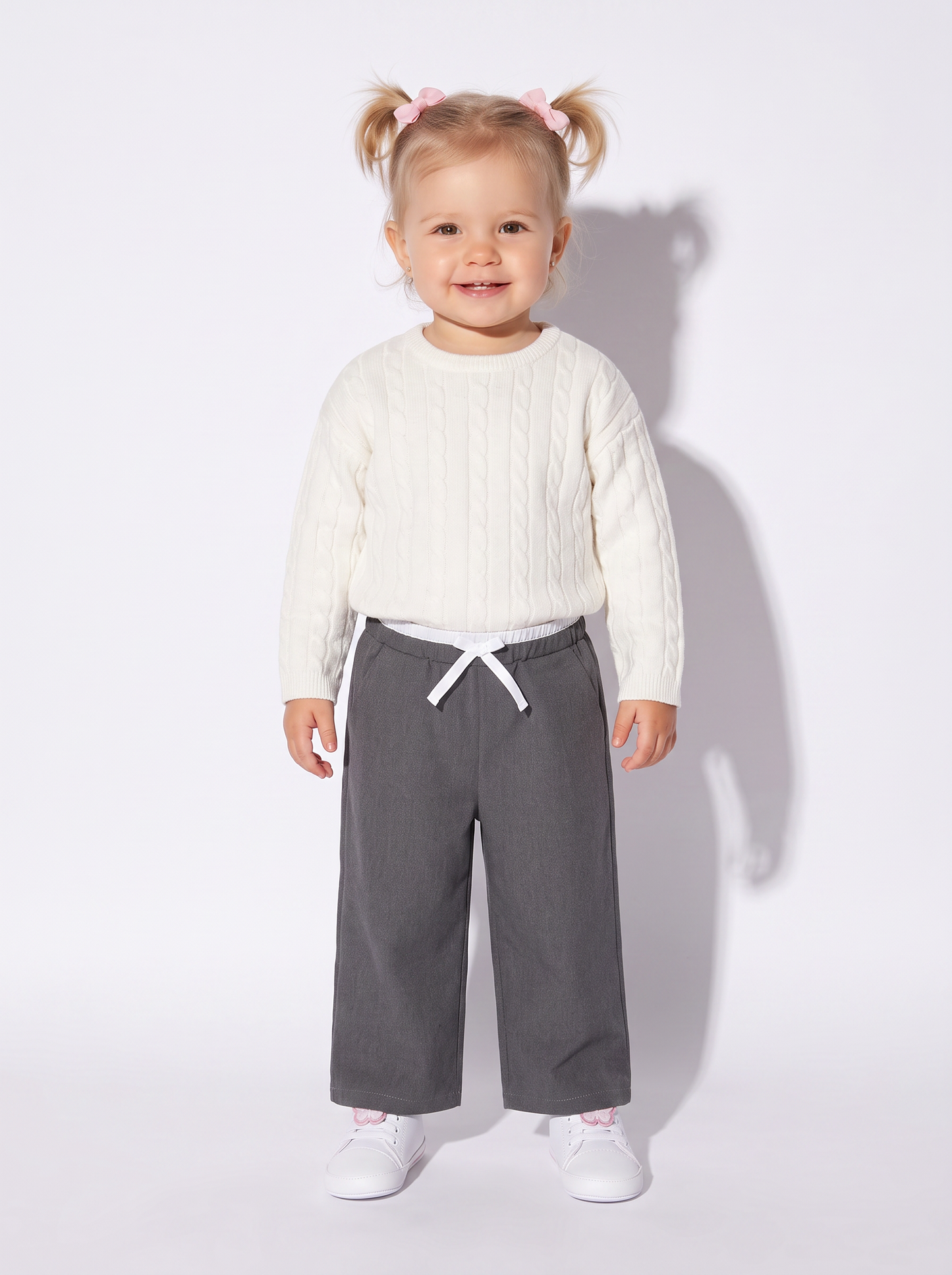 Trendy Cable Knit Crew Neck Sweater - White