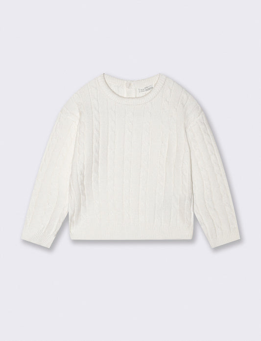 Trendy Cable Knit Crew Neck Sweater - White