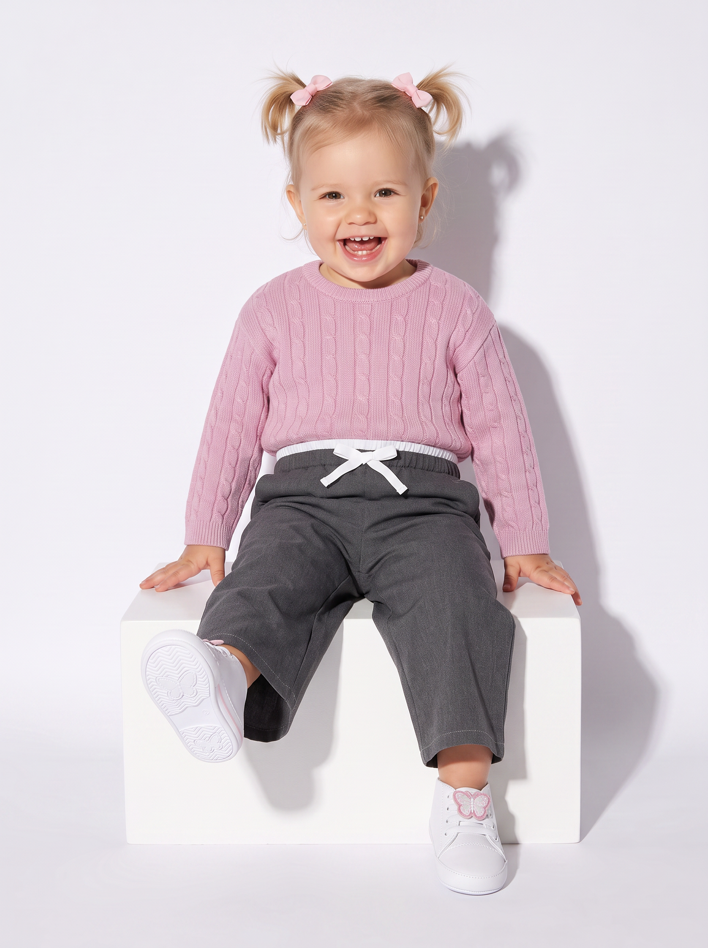 Trendy Cable Knit Crew Neck Sweater - Pink