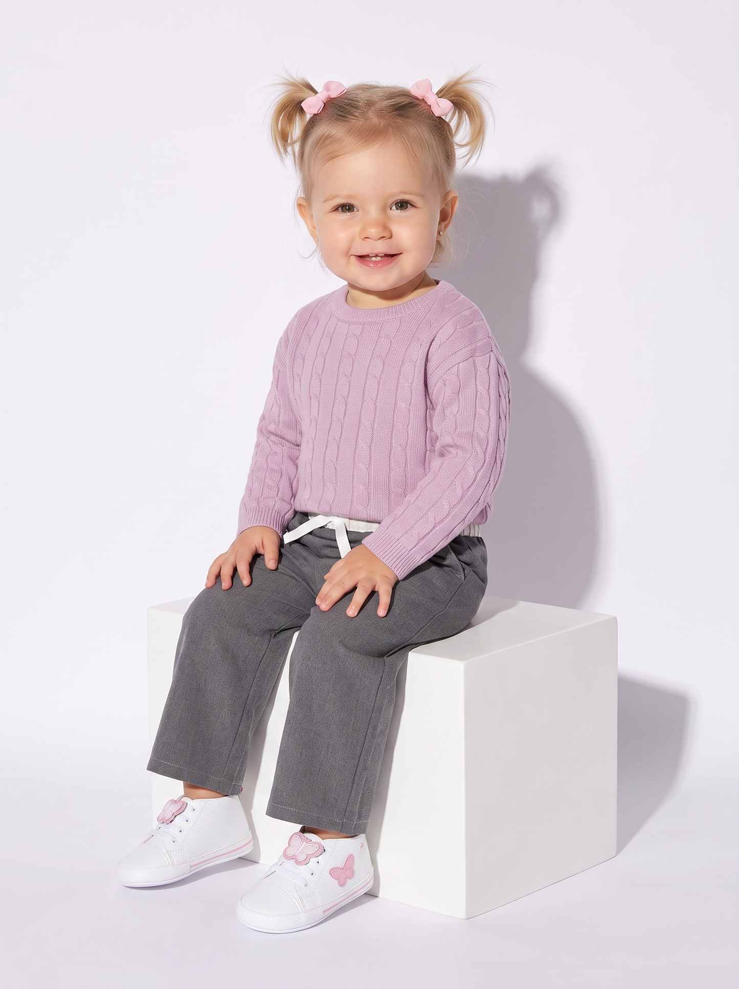 Trendy Cable Knit Crew Neck Sweater - Pink
