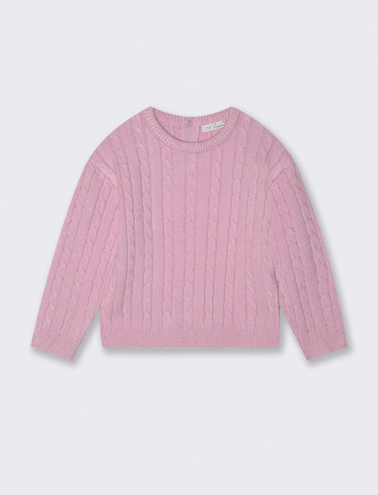 Trendy Cable Knit Crew Neck Sweater - Pink