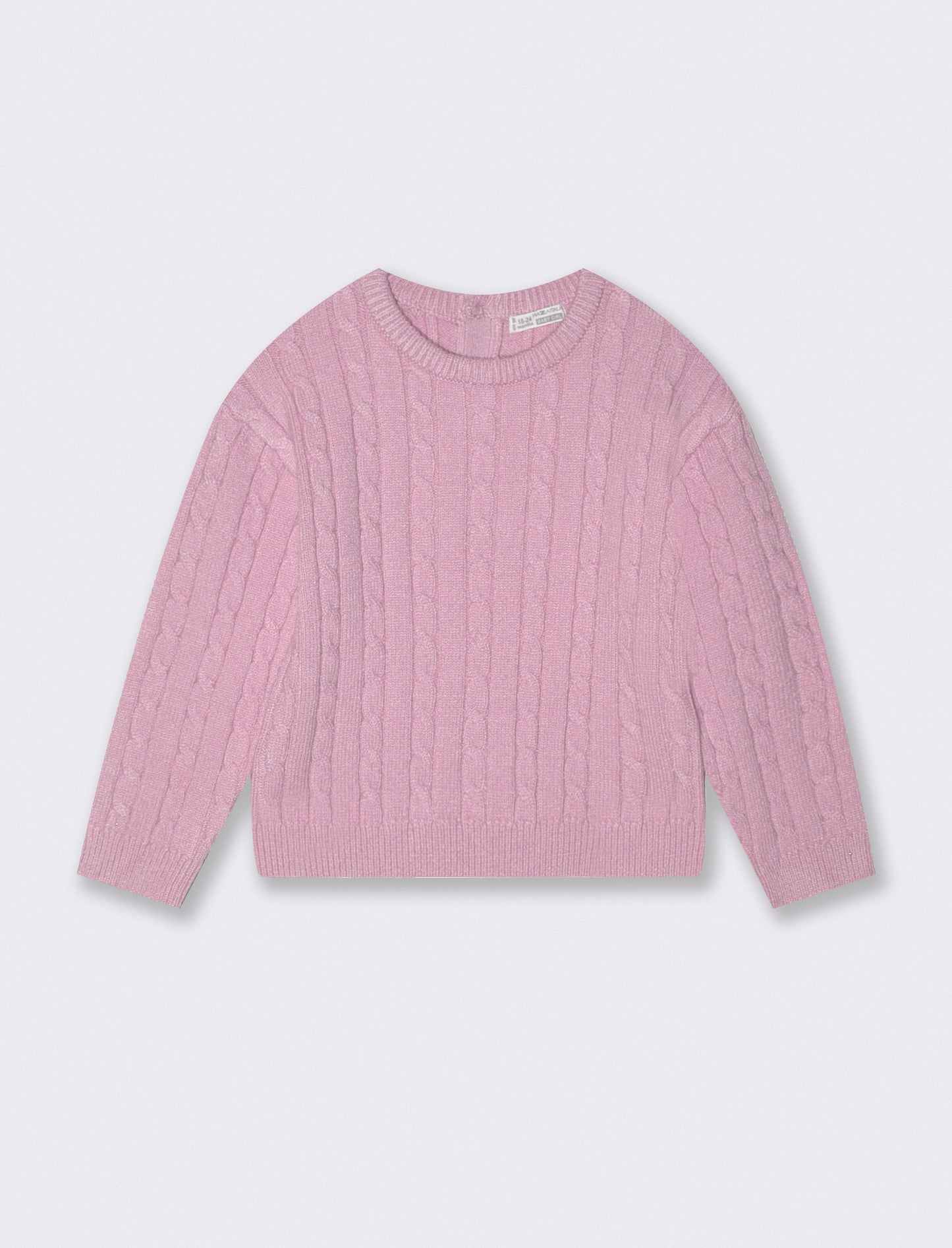 Trendy Cable Knit Crew Neck Sweater - Pink
