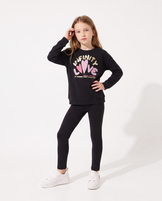 Girls' Leggings with Fleece Lining - Black