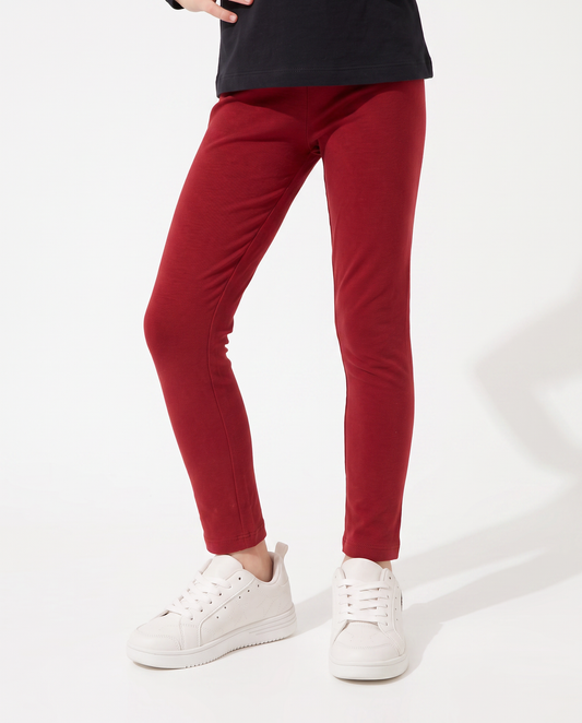 Girls' Leggings with Fleece Lining - Red